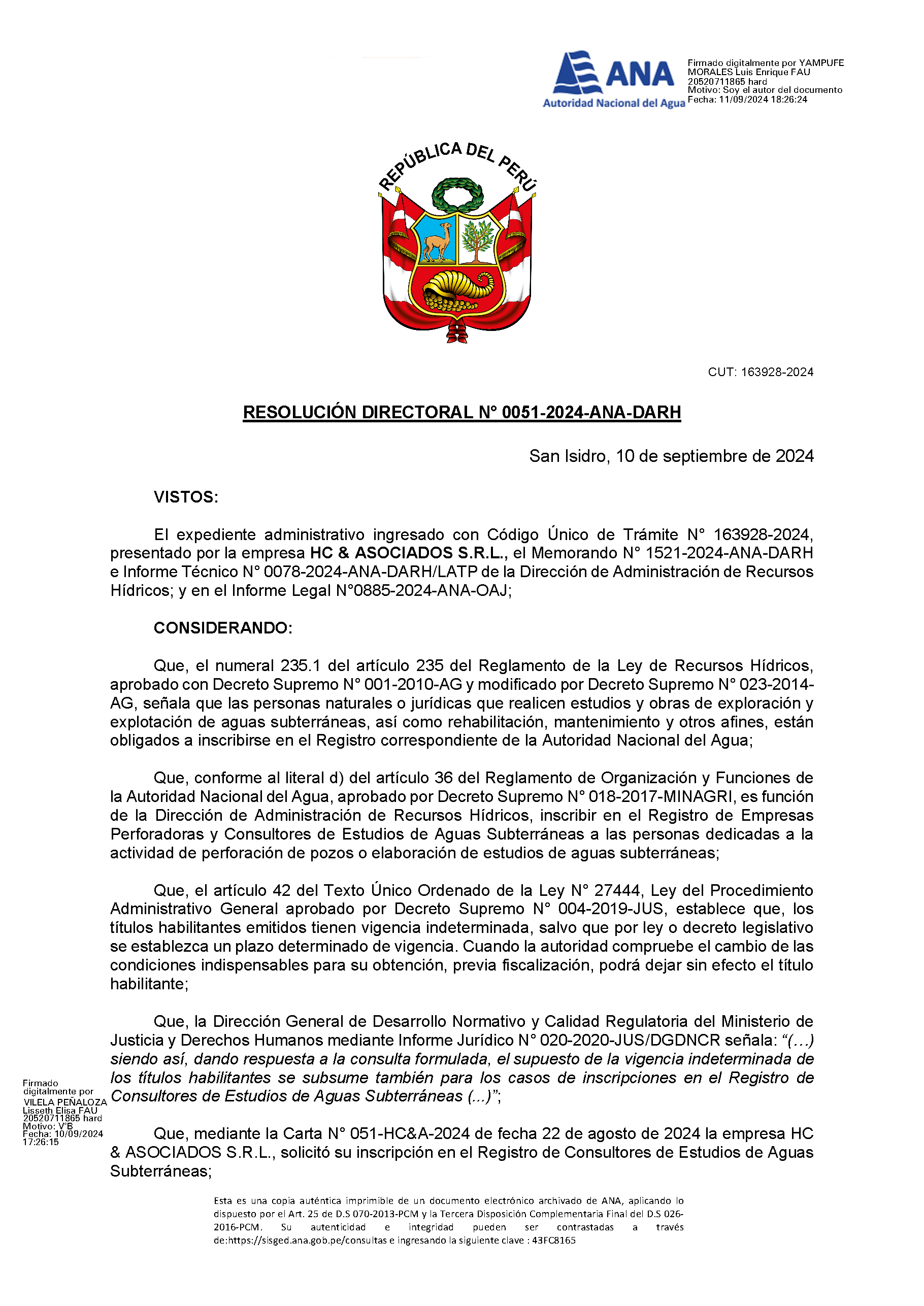 R.D. N° 005-2024-ANA- DAH  REGISTRO DE CONSULTORES DE ESTUDIOS DE  AGUAS SUBTERRANEAS 1-2
